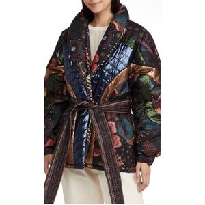 Farm Rio Metallic Wild Bananas Reversible Puffer Coat Size S NWOT